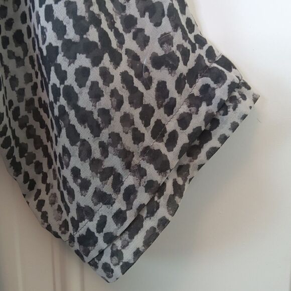 a. n. a charcoal gray and off white animal print 3/4 sleeve semi sheer blouse - Picture 6 of 12